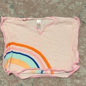 Cat & Jack Pink Poncho swim cover up with Rainbow Stripes